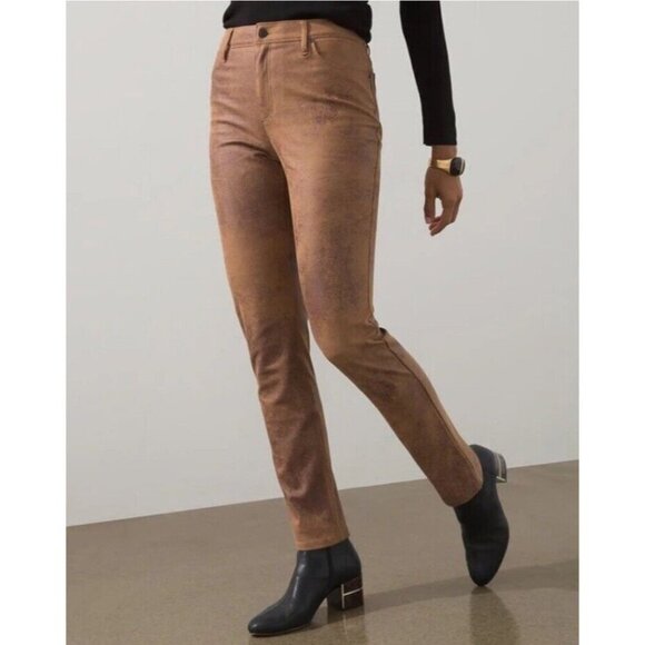 Chicos Faux-Suede 5-Pocket Slim Pants Size 3 US 16 Brown Stretch Flat Front - Picture 11 of 13